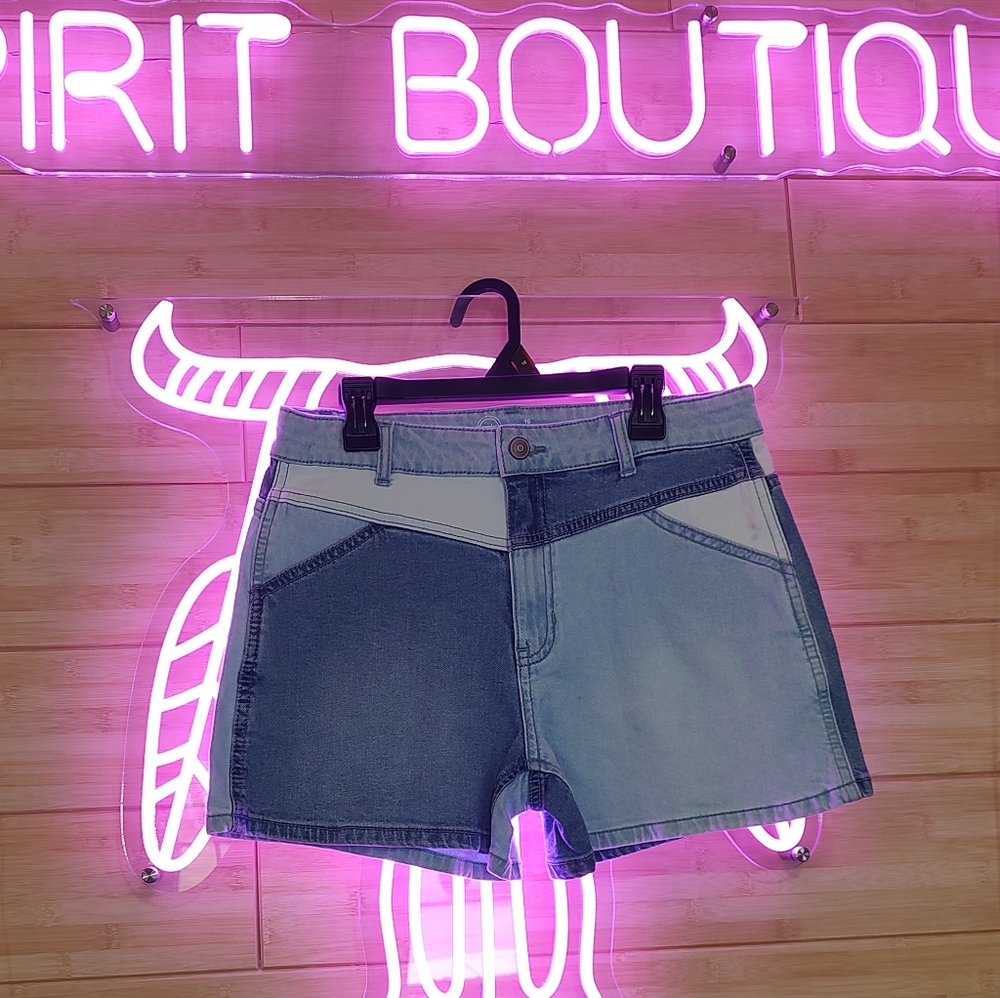 Two-Tone Patchwork Denim Women's Shorts